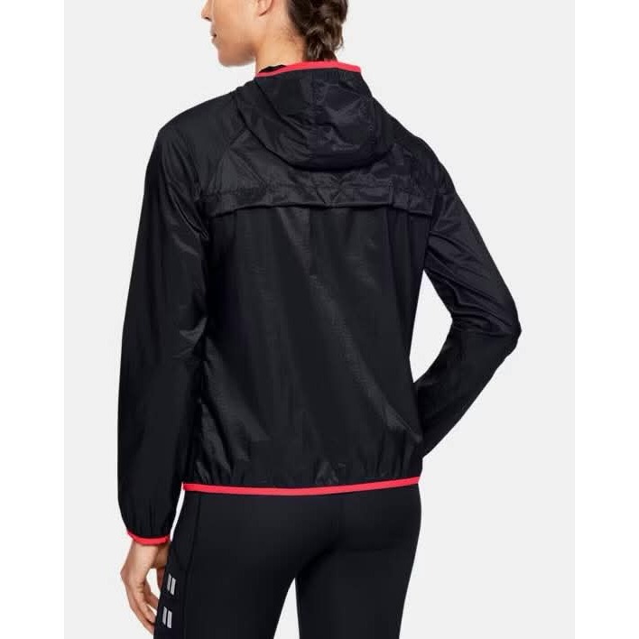 女 UA Qualifier Storm Packable 防潑水 反光 慢跑 黑紅 輕薄 連帽外套 亞版-細節圖2