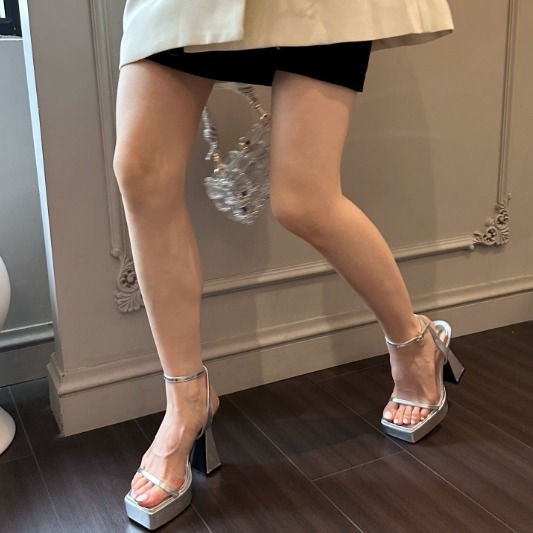 👠GS美鞋👠歐美風方頭一字帶厚底女夏季粗跟恨天高小個子增高超高跟鞋涼鞋子-細節圖8