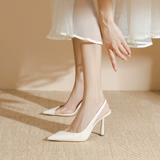 👠GS美鞋 👠 尖頭半透明新款高跟鞋女夏季細跟設計感小眾白色包頭涼鞋女-細節圖2