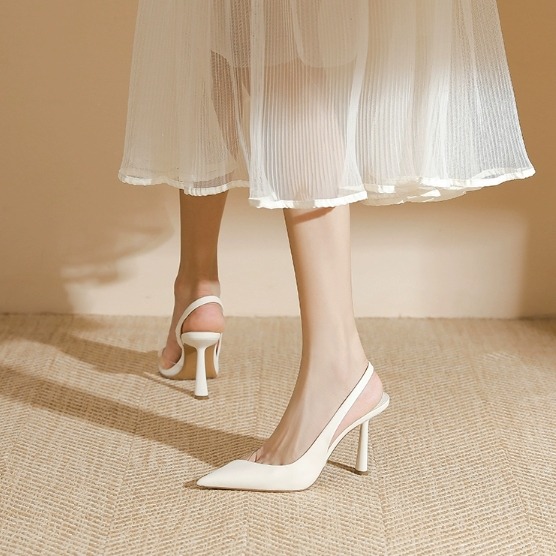 👠GS美鞋 👠 尖頭半透明新款高跟鞋女夏季細跟設計感小眾白色包頭涼鞋女-細節圖3