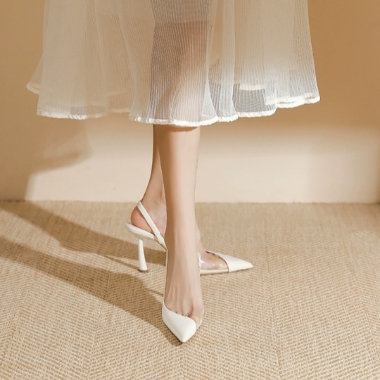 👠GS美鞋 👠 尖頭半透明新款高跟鞋女夏季細跟設計感小眾白色包頭涼鞋女-細節圖4