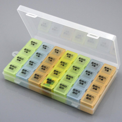 豆腐媽 保健品分裝 藥丸分裝 藥盒 一週28格 一星期便攜帶透明彩色分裝盒分類盒保健盒收納盒方便藥盒隨身盒飾品收納