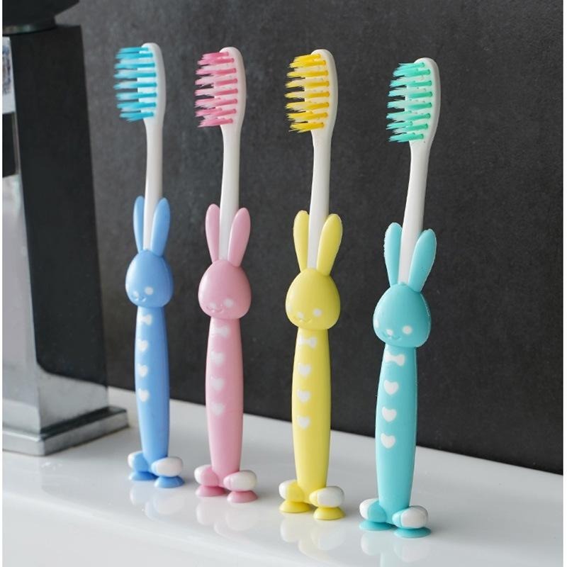 豆腐媽 兒童牙刷 造型手柄 小兔牙刷 軟毛刷 4支一組 馬卡龍色 訂期更換-細節圖2