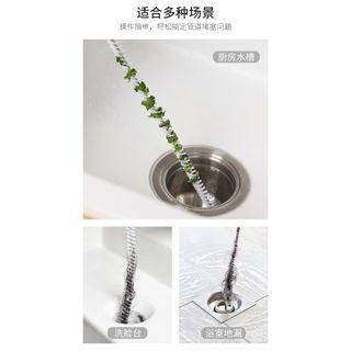 豆腐媽 現貨 🧹45公分加長水管疏通刷｜毛髮清理神器 洗手台/洗臉盆/下水孔清潔 管道疏通器-細節圖2