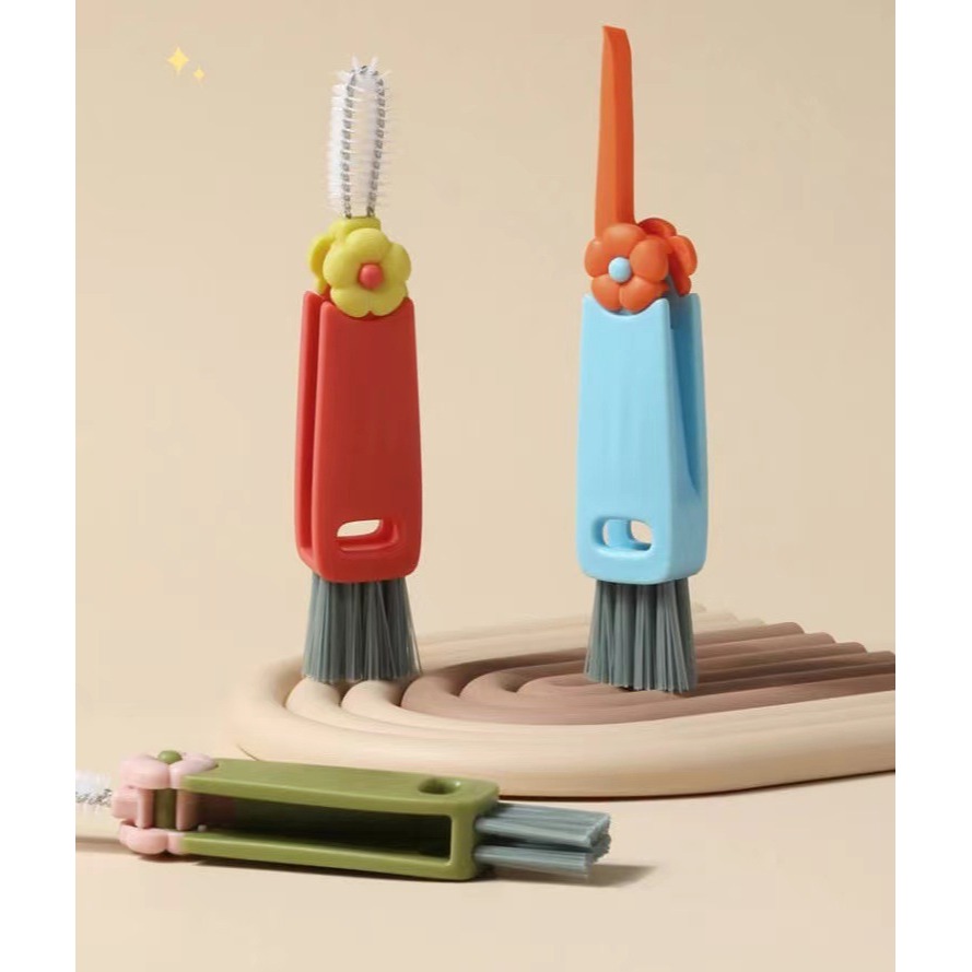 豆腐媽 現貨 三合一刷 保溫杯蓋刷 多功能刷 凹槽刷 清潔刷 杯蓋縫隙 清洗 刷洗 清潔神器 小刷子-細節圖5