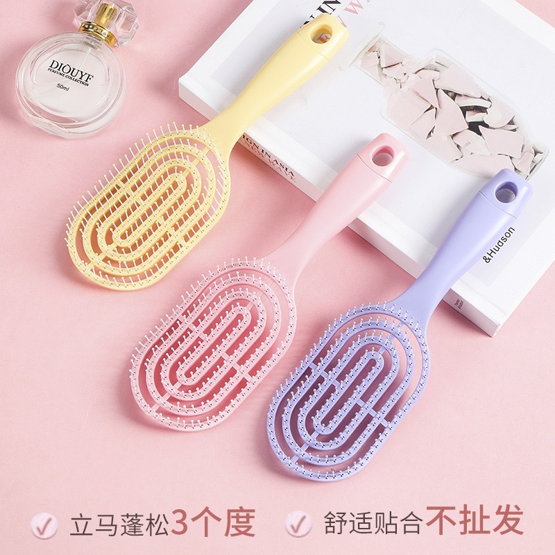 蓬鬆排骨梳椭圓形蚊香造型梳 乾濕兩用按摩梳 頭頂高顱頂塑型神器 梳順髮梳開結-細節圖2