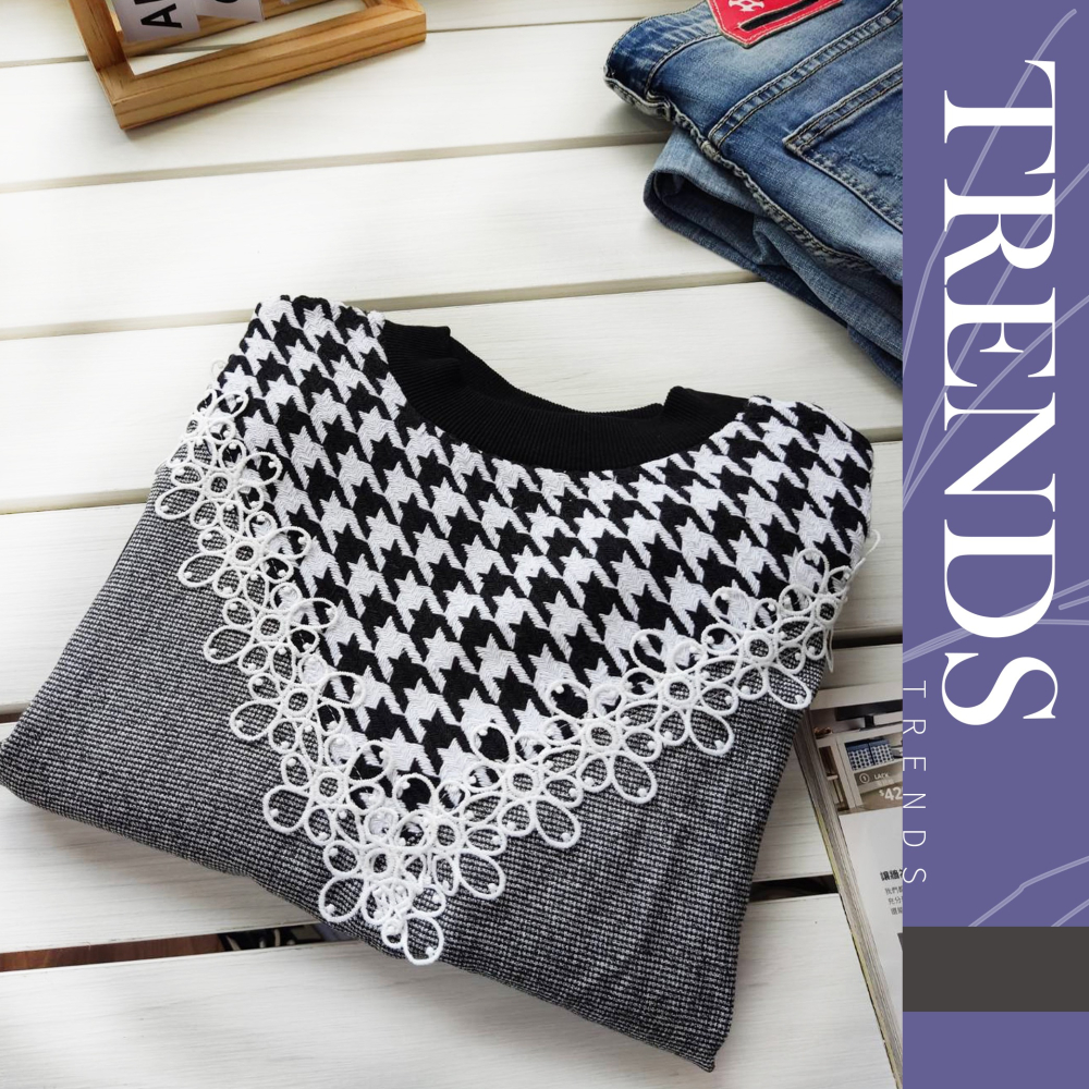 💖💖女神必買單品💖💖韓版時尚 千鳥格 針織拼接上衣-細節圖3