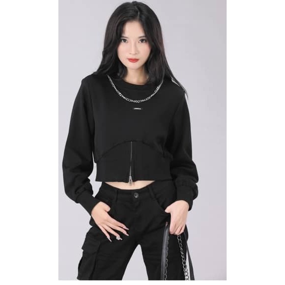 韓風時尚 （附鏈條）拉鍊造型短版上衣-細節圖6