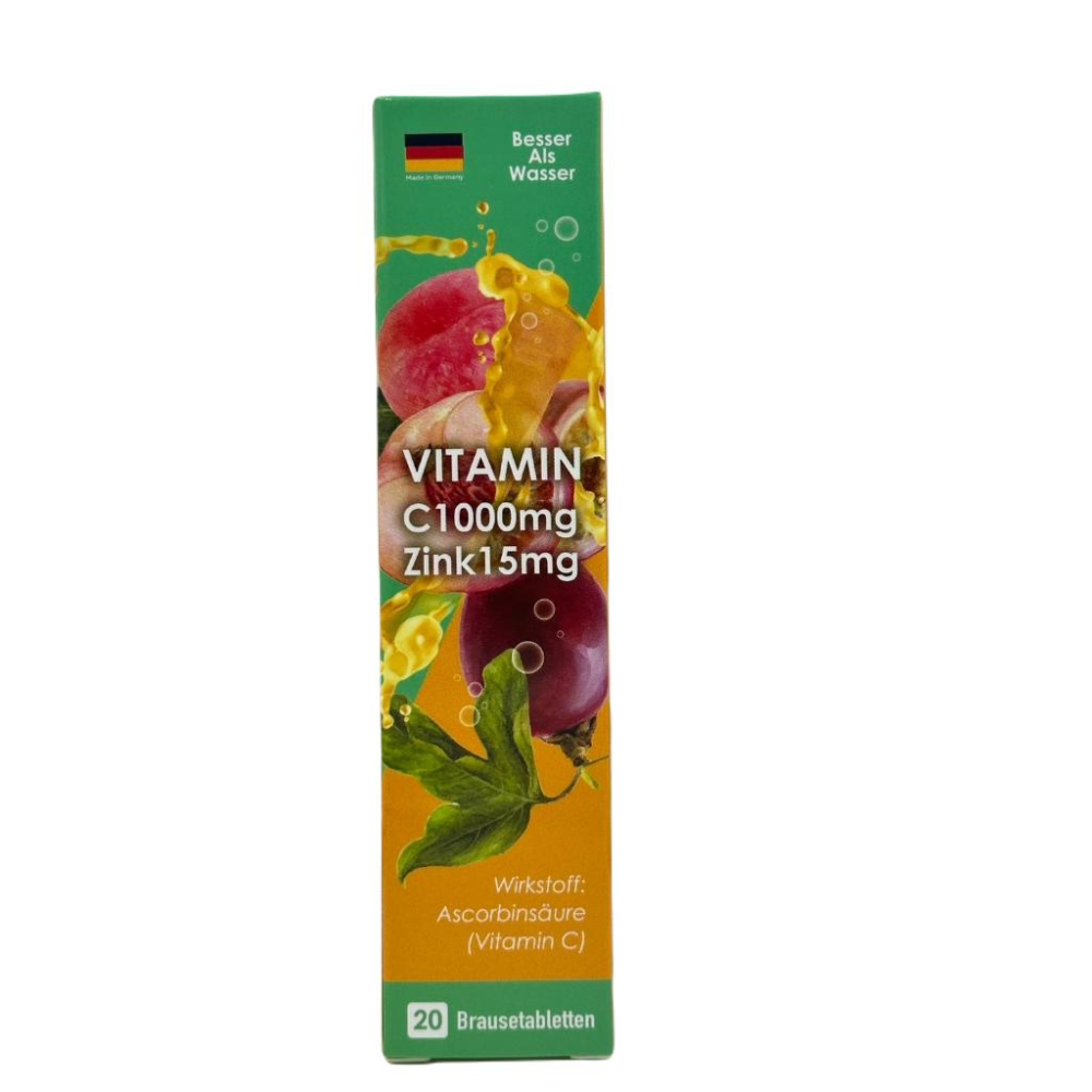 蝶芳 德國發泡錠 C1000+鋅 維生素C 熱帶水果風味(水蜜桃&百香果) CDE+鋅 野莓口味 20錠 維他命發泡錠-細節圖2