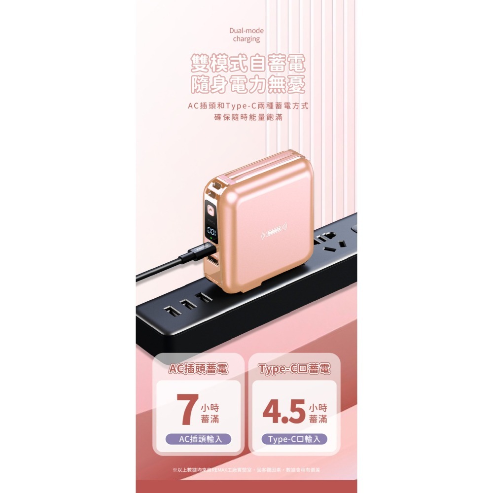 【現貨直出】REMAX 無界2 RPP-145 10000mAh PD+QC 快充+自帶線+插頭行動電源-細節圖2