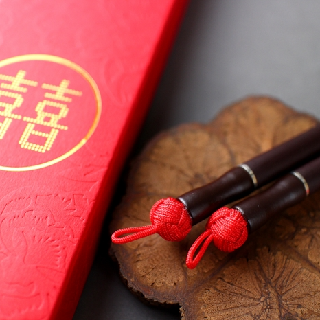 枕頭山 K-H04 狼毫 毛筆 雙囍筆 紅線 繡球 姻緣 囍 結婚禮物 16F-細節圖4
