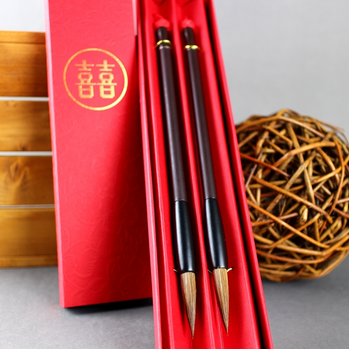 枕頭山 K-H04 狼毫 毛筆 雙囍筆 紅線 繡球 姻緣 囍 結婚禮物 16F-細節圖5