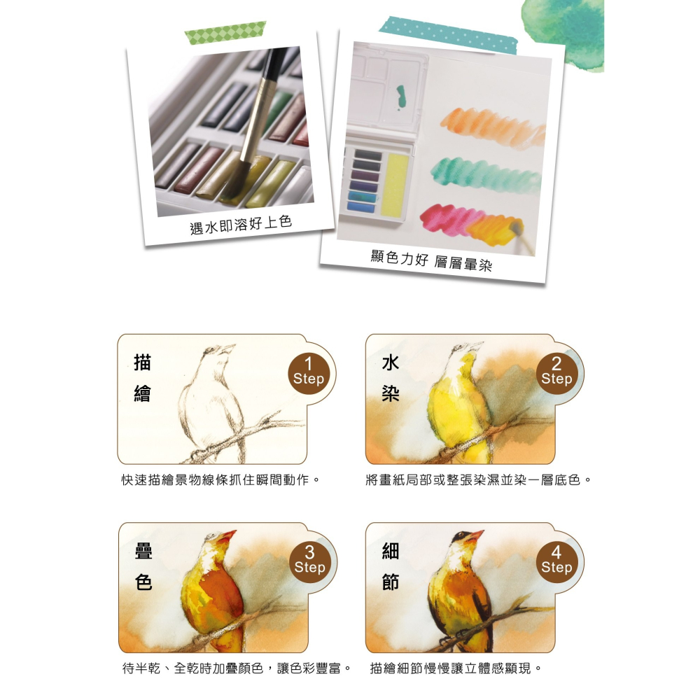 枕頭山 SIMBALION 雄獅 WCK 隨身 透明 固體 水彩 繪具顏料 繪畫 寫生 美術 8F-細節圖5