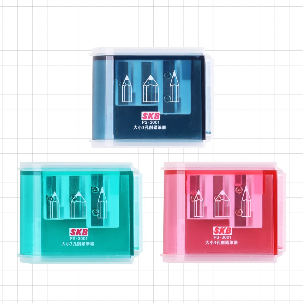 枕頭山 SKB PS-3001 三孔 削鉛筆器 學齡鉛筆 粗桿 細桿 三角桿 六角桿 圓桿 削筆器 削筆機-規格圖2