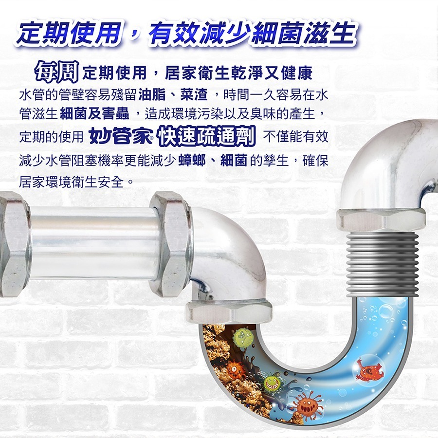 枕頭山 妙管家 DS096V1 960g 快速 管道 水管 廚房 水槽 地漏 馬桶 溶解 油汙堵塞 抗菌 疏通劑-細節圖6