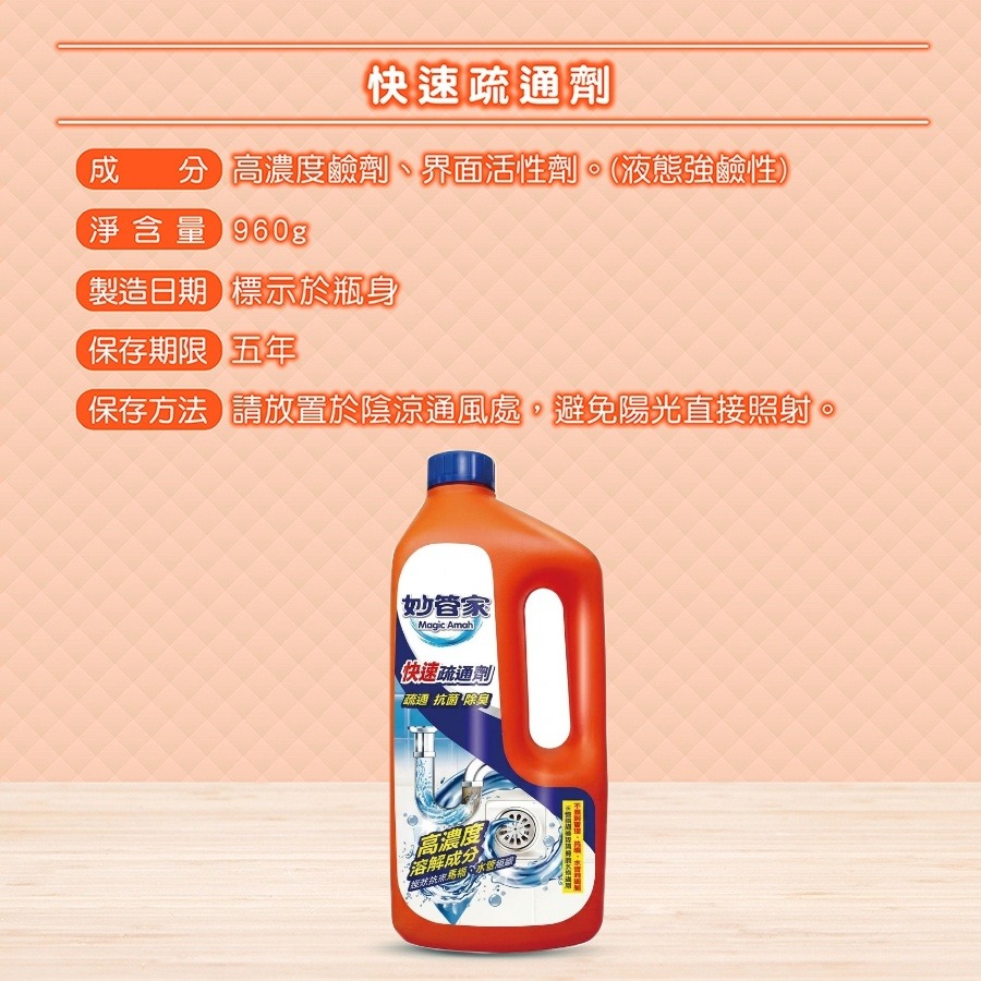 枕頭山 妙管家 DS096V1 960g 快速 管道 水管 廚房 水槽 地漏 馬桶 溶解 油汙堵塞 抗菌 疏通劑-細節圖7