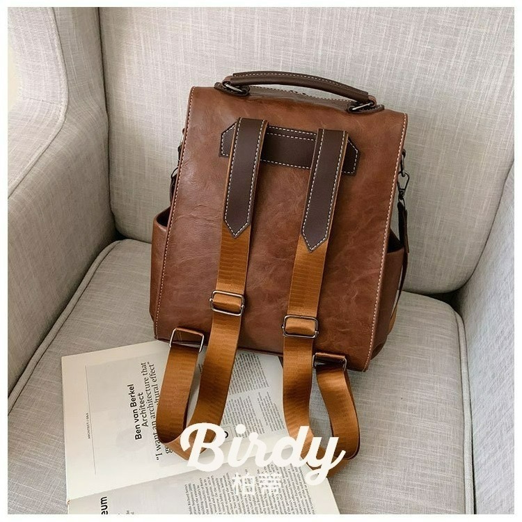 ⭐BIRDY柏蒂｜防潑水皮革後背包 質感復古皮革肩背包 3-way bag 可手提 斜背 休閒雙肩包 韓版小後背包-細節圖6