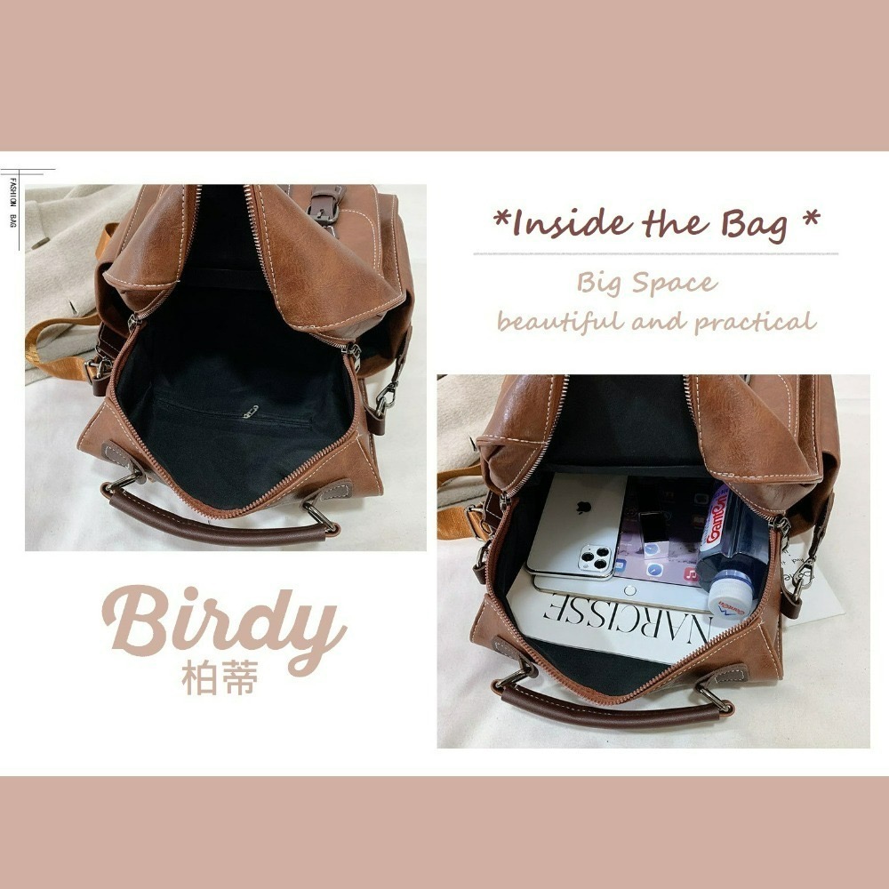 ⭐BIRDY柏蒂｜防潑水皮革後背包 質感復古皮革肩背包 3-way bag 可手提 斜背 休閒雙肩包 韓版小後背包-細節圖7