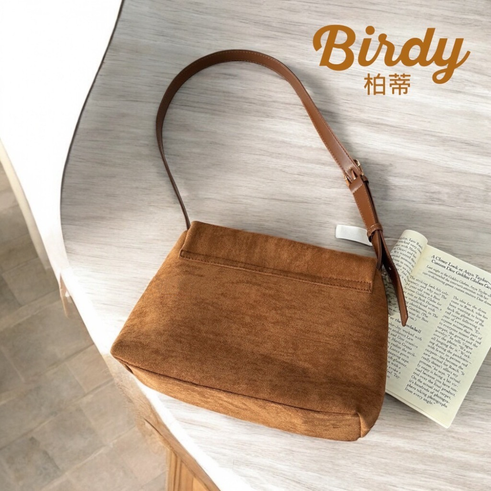 台灣現貨｜經典麂皮風肩背包 個性復古側背包 通勤包 托特包 女斜背包 掀蓋包 單肩包 絨毛包麂皮包-細節圖4