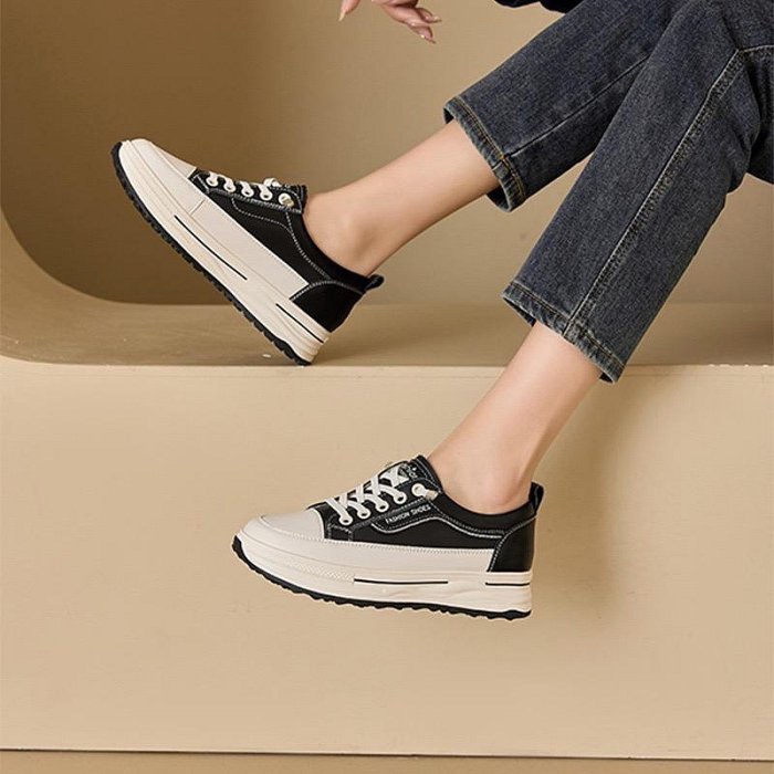 （台灣現貨！當天出貨）新款裡外真皮女鞋 厚底 頭層牛皮 真皮休閒鞋女 厚底真皮運動鞋女 真皮小白鞋女 真皮懶人鞋女-細節圖4