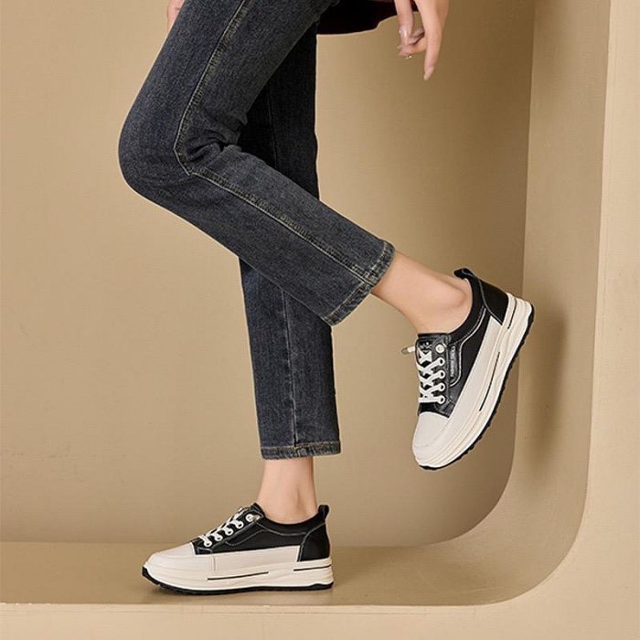 （台灣現貨！當天出貨）新款裡外真皮女鞋 厚底 頭層牛皮 真皮休閒鞋女 厚底真皮運動鞋女 真皮小白鞋女 真皮懶人鞋女-細節圖5