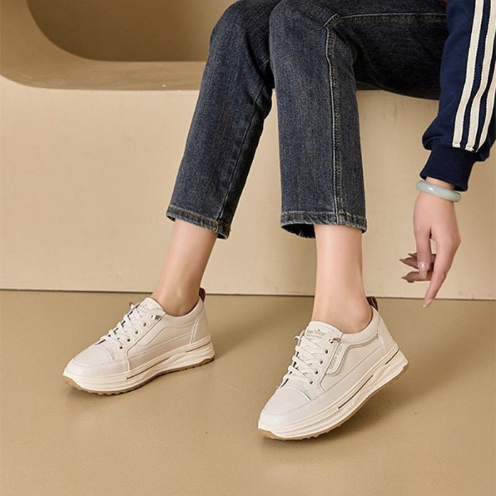 （台灣現貨！當天出貨）新款裡外真皮女鞋 厚底 頭層牛皮 真皮休閒鞋女 厚底真皮運動鞋女 真皮小白鞋女 真皮懶人鞋女-細節圖6