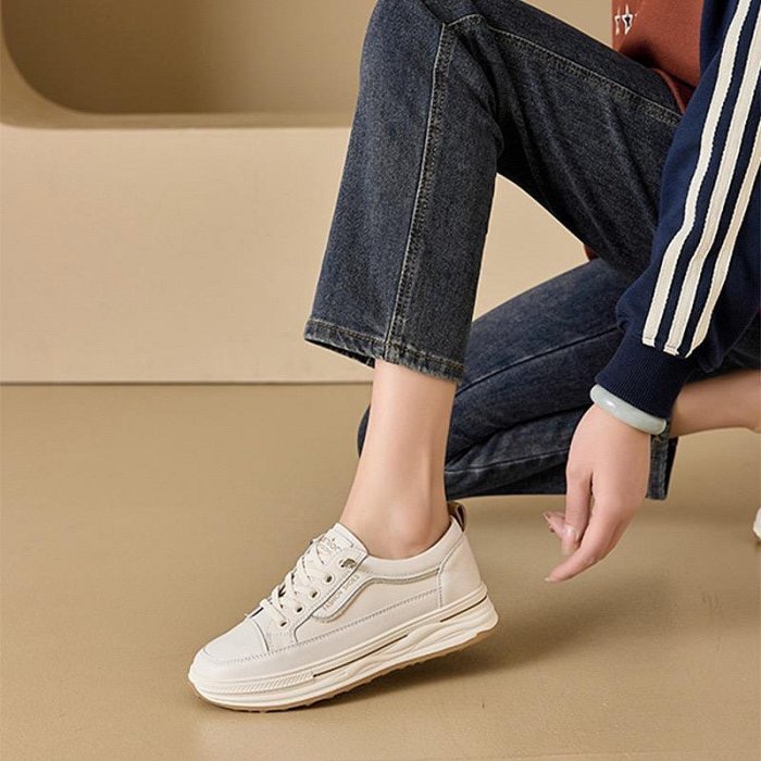 （台灣現貨！當天出貨）新款裡外真皮女鞋 厚底 頭層牛皮 真皮休閒鞋女 厚底真皮運動鞋女 真皮小白鞋女 真皮懶人鞋女-細節圖7