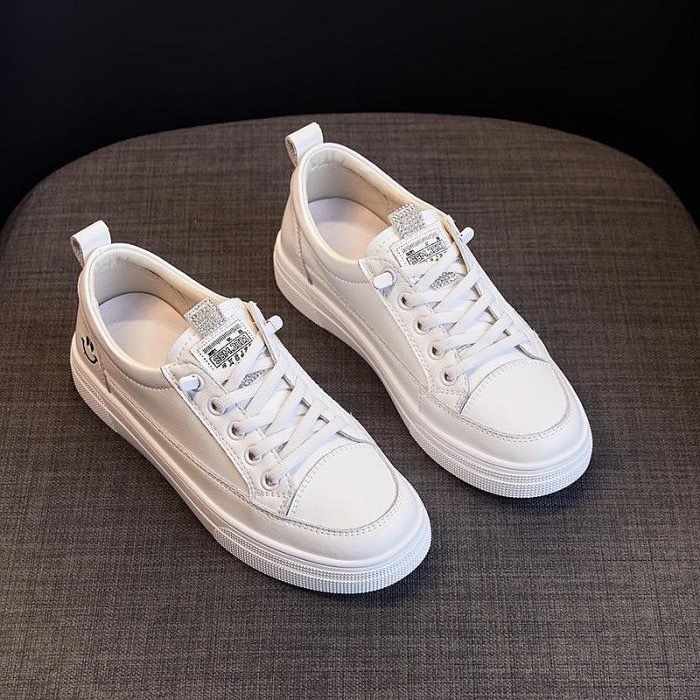 （台灣現貨！當天出貨）裡外真皮女鞋 厚底水鑽真皮小白鞋女 笑臉 厚底真皮休閒鞋女 真皮運動鞋女 真皮板鞋 真皮懶人鞋女-規格圖10