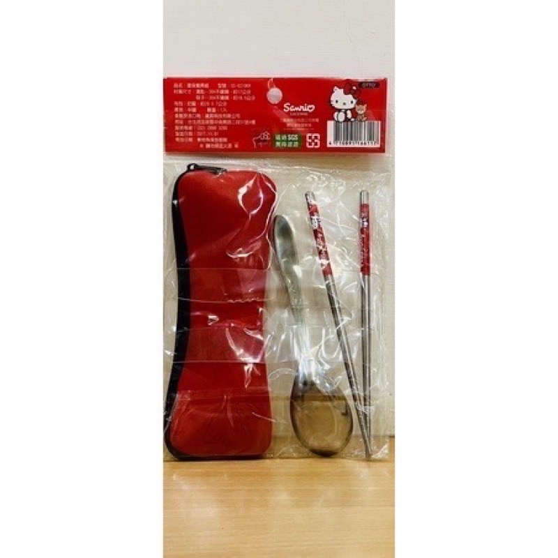 全新未拆封 Hello Kitty 不鏽鋼環保餐具組（筷子+湯匙）-細節圖3