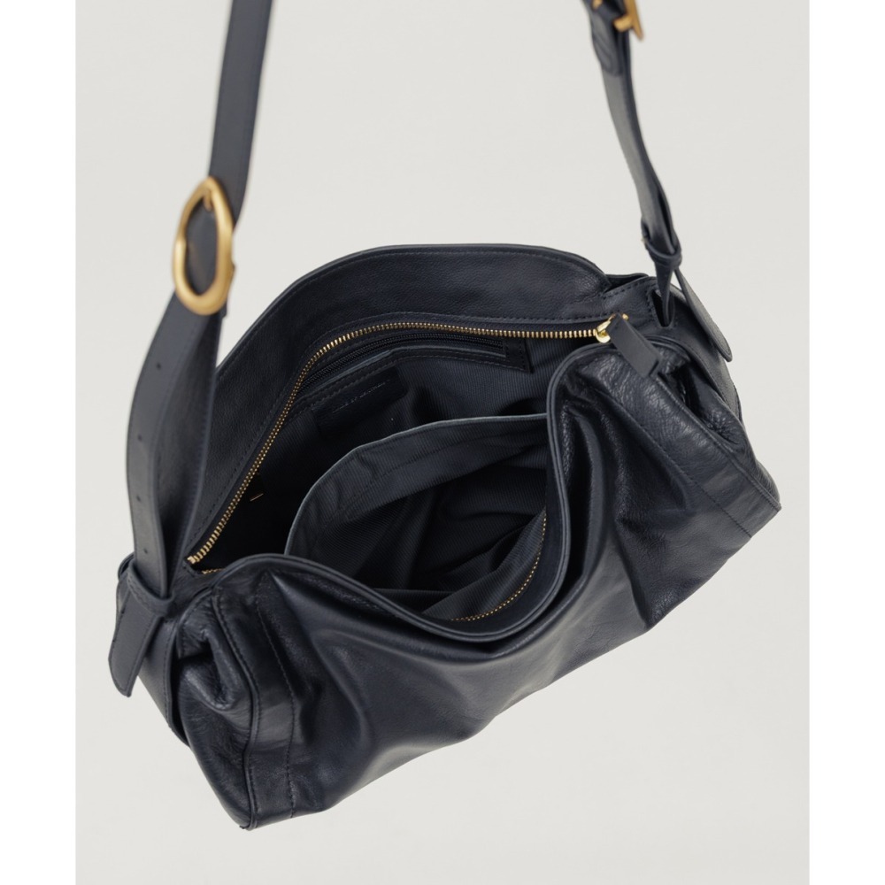 Supportingrole 慵懶格調廓型結構真皮手提肩斜背包 黑-細節圖9