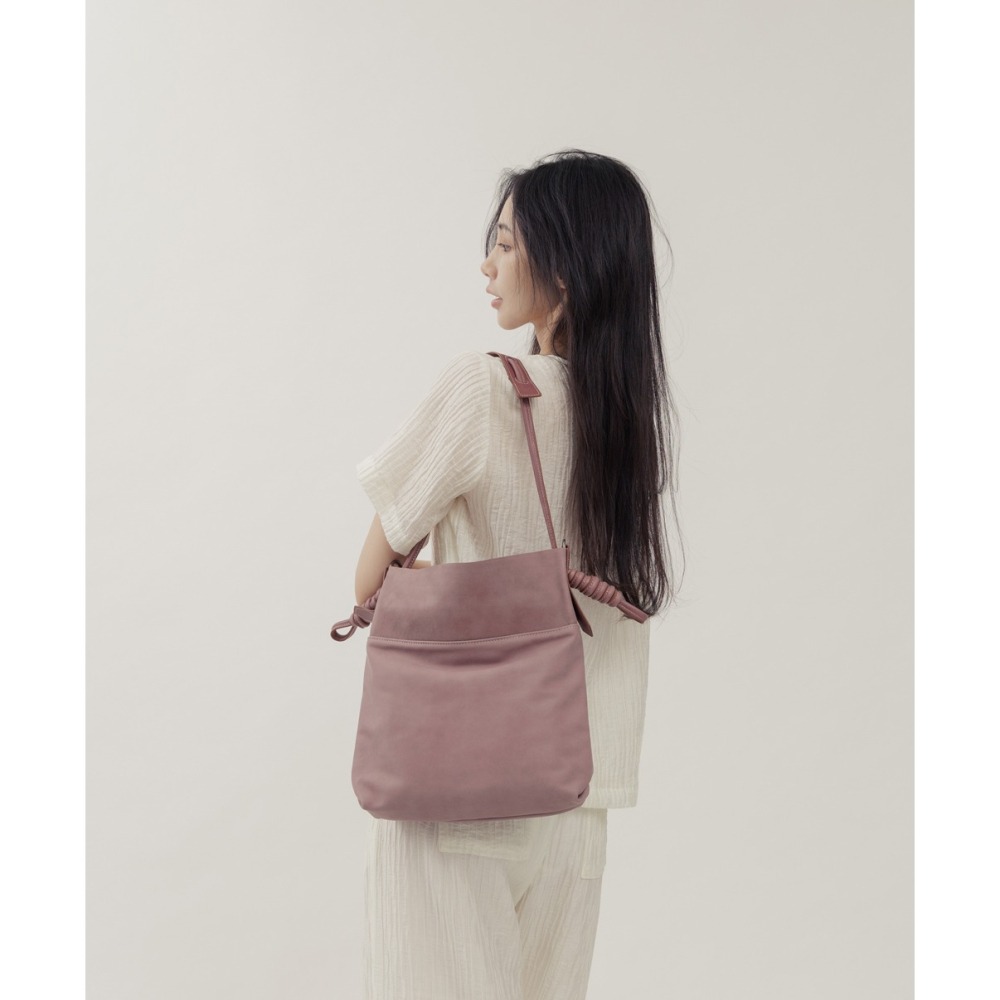 Supportingrole綁結設計廓型結構真皮手提肩斜背3用托特包 藕粉色-細節圖2