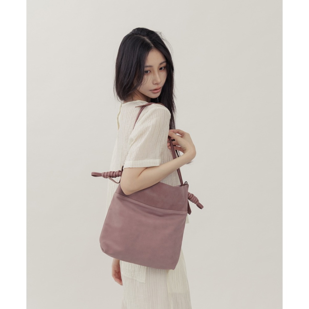 Supportingrole綁結設計廓型結構真皮手提肩斜背3用托特包 藕粉色-細節圖3