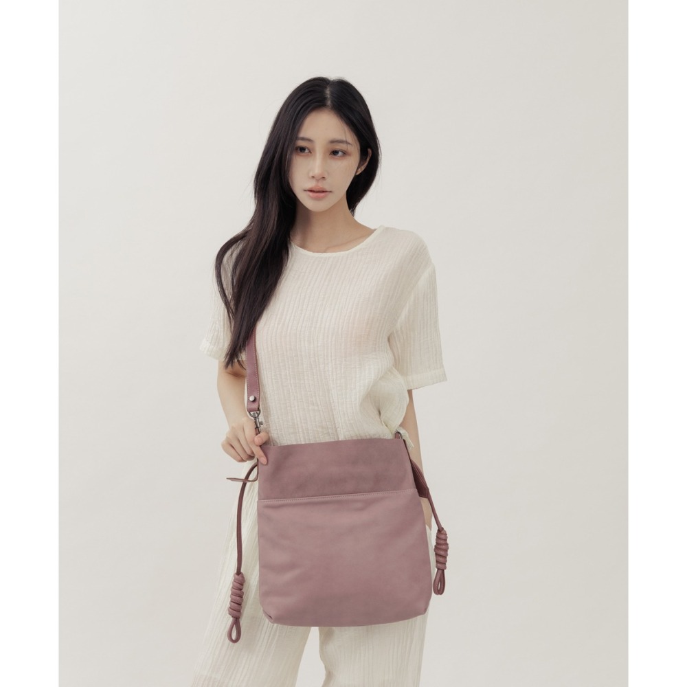 Supportingrole綁結設計廓型結構真皮手提肩斜背3用托特包 藕粉色-細節圖5