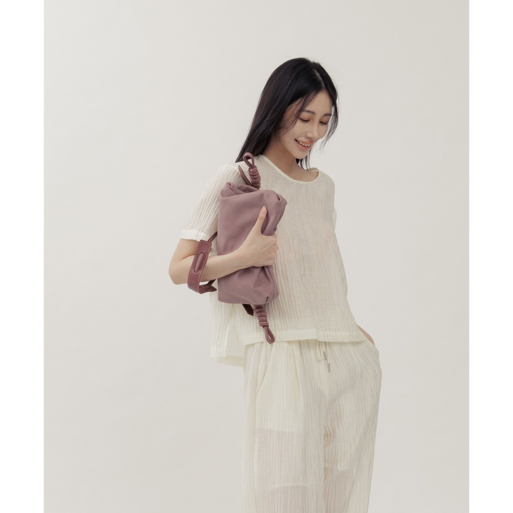 Supportingrole綁結設計廓型結構真皮手提肩斜背3用托特包 藕粉色-細節圖6