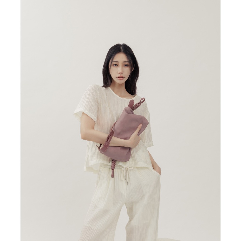 Supportingrole綁結設計廓型結構真皮手提肩斜背3用托特包 藕粉色-細節圖7