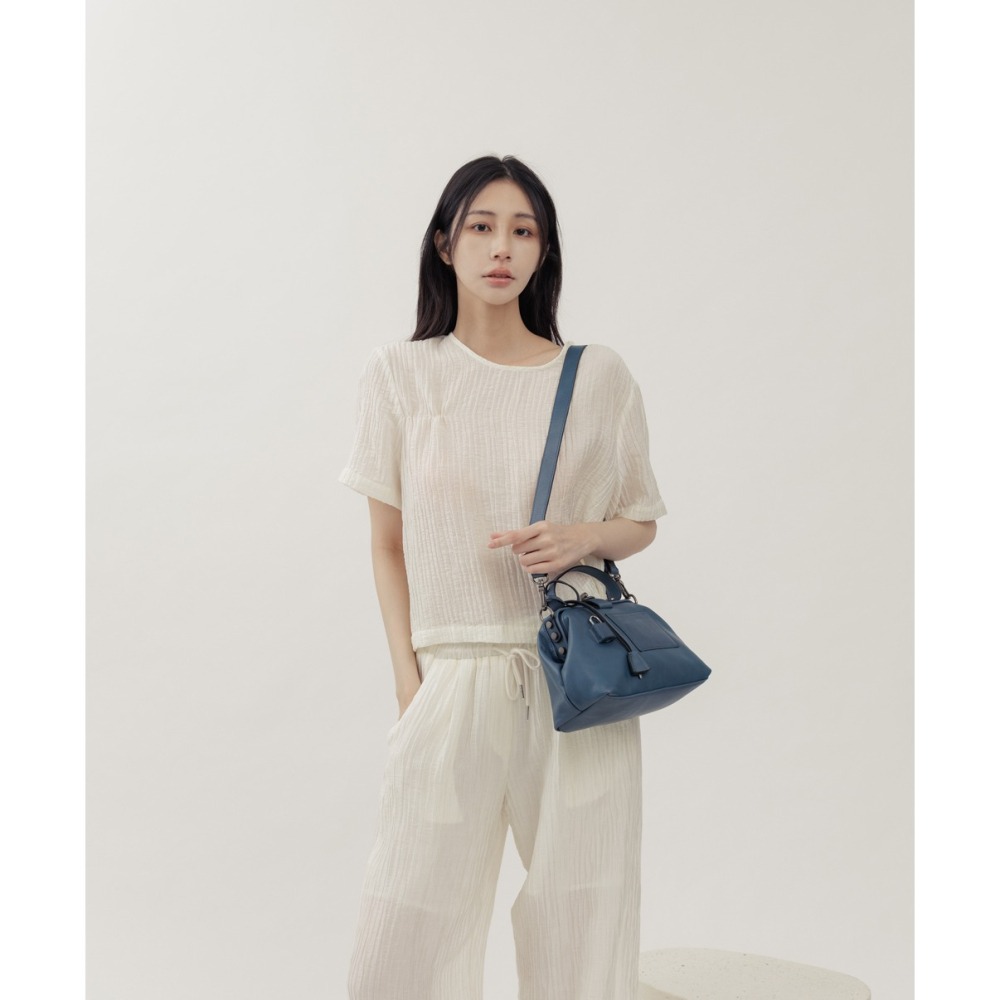 Supportingrole鉚釘鎖頭鑰匙真皮手提肩斜背3用醫生包 灰藍-細節圖4