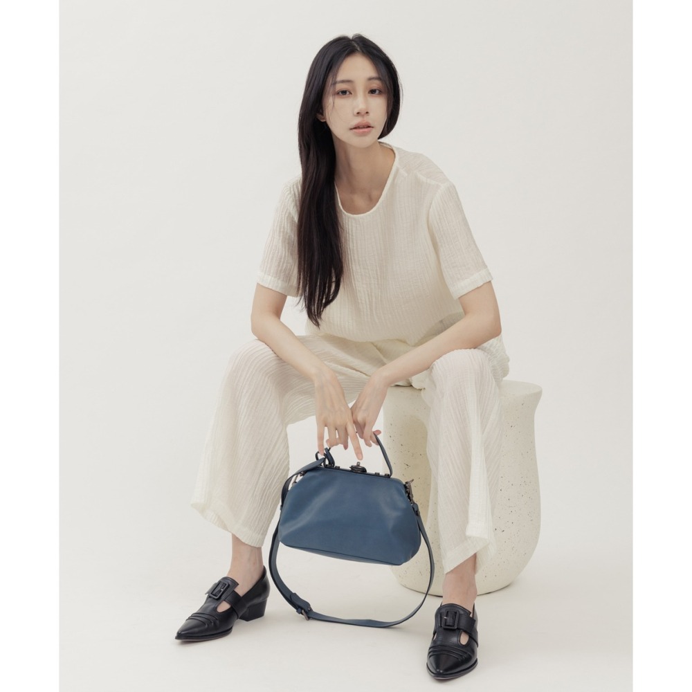 Supportingrole鉚釘鎖頭鑰匙真皮手提肩斜背3用醫生包 灰藍-細節圖7