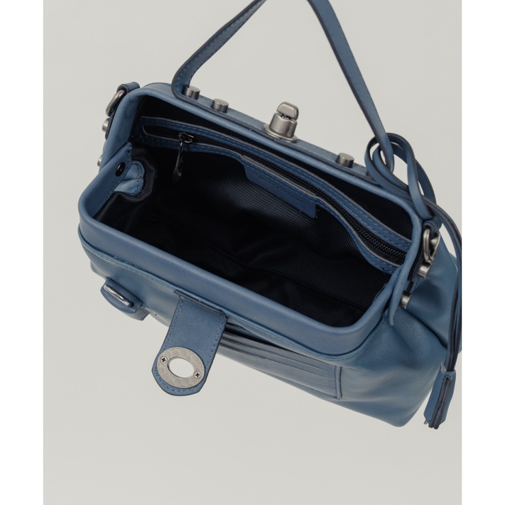 Supportingrole鉚釘鎖頭鑰匙真皮手提肩斜背3用醫生包 灰藍-細節圖9