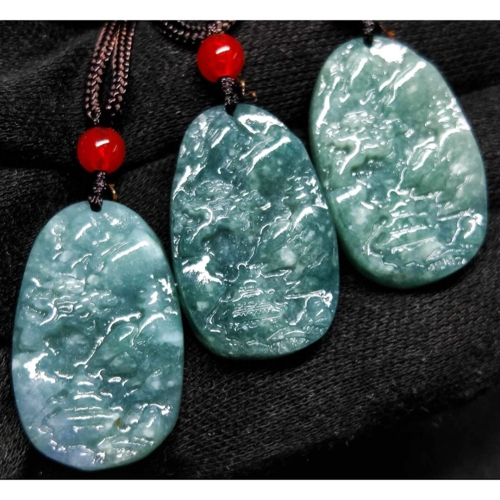 天然翡翠山水 順風順水順人意開運招財擋煞保平安 父親節情人節母親節慶生日送禮藍水山水玉山水項鍊吊墜鎖骨墜玉珮玉牌玉墜-細節圖2