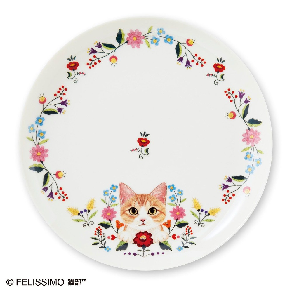 【現貨】FELISSIMO×貓部×霜田有沙 花園裡的小貓 東歐刺繡風格餐盤 日本製 可微波 圓盤 淺盤 ♡萌獸動物園♡-規格圖6