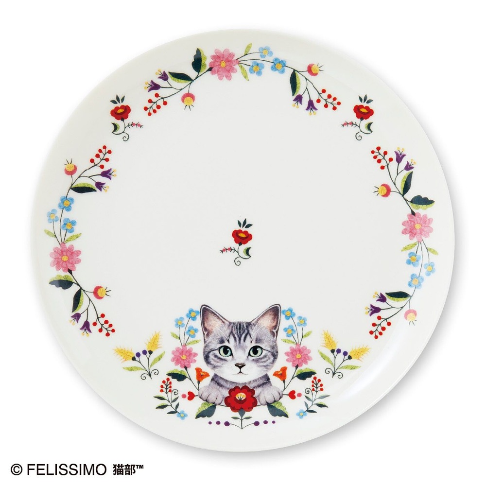 【現貨】FELISSIMO×貓部×霜田有沙 花園裡的小貓 東歐刺繡風格餐盤 日本製 可微波 圓盤 淺盤 ♡萌獸動物園♡-規格圖6