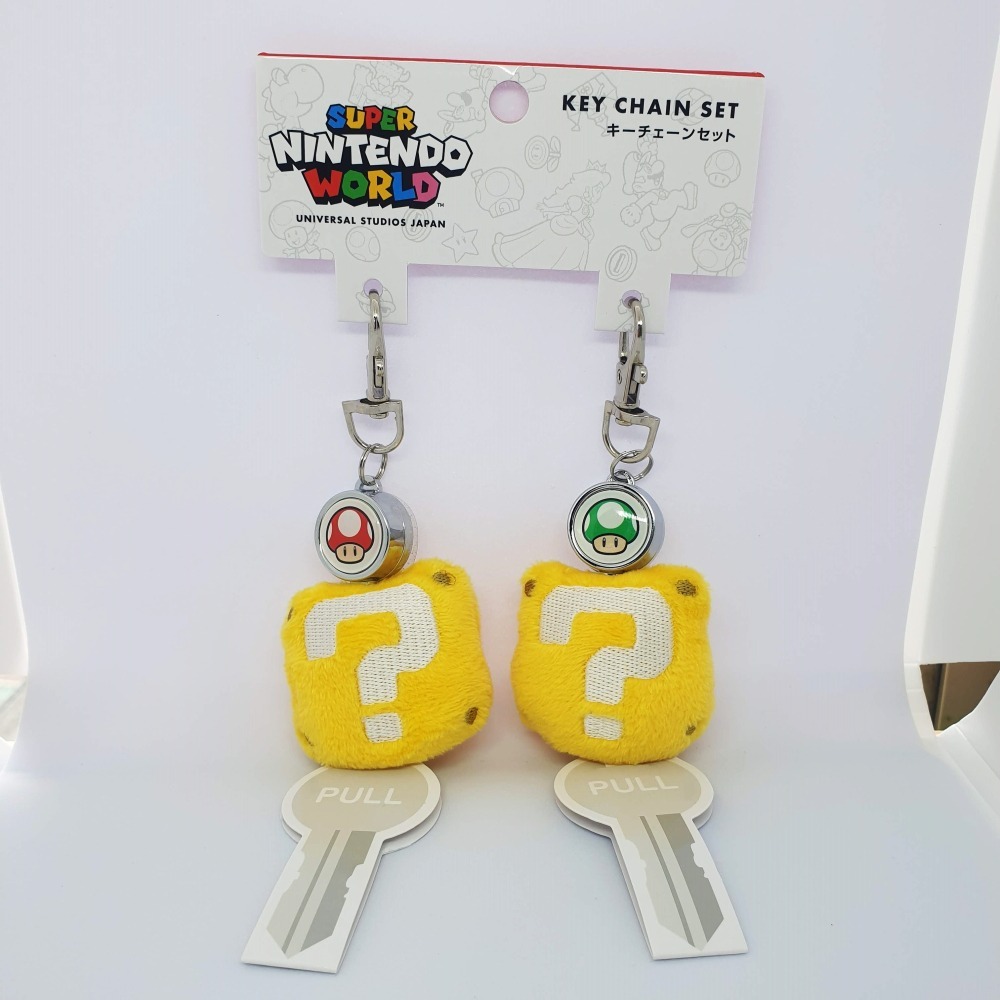 【現貨】大阪環球影城 瑪利歐園區 絨毛問號磚吊飾 伸縮鑰匙圈2入組  USJ Mario♡萌獸動物園♡-細節圖2