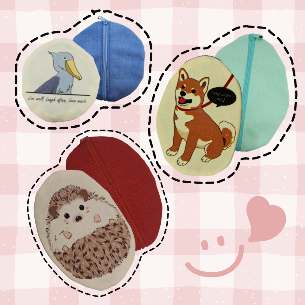 【現貨】illusie300 可愛動物塗鴉帆布收納包 零錢包 袋中袋 化妝包 鯨頭鸛 柴犬 牡丹鸚鵡 長尾山雀-細節圖2