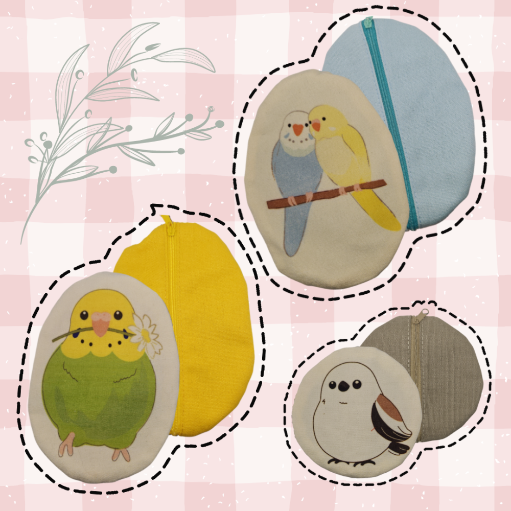 【現貨】illusie300 可愛動物塗鴉帆布收納包 零錢包 袋中袋 化妝包 鯨頭鸛 柴犬 牡丹鸚鵡 長尾山雀-細節圖3