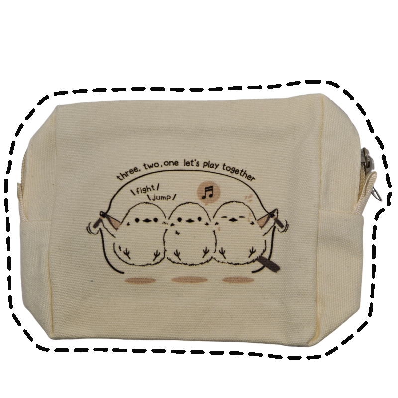 【現貨】illusie300 可愛動物塗鴉帆布收納包 零錢包 袋中袋 化妝包 鯨頭鸛 柴犬 牡丹鸚鵡 長尾山雀-規格圖4