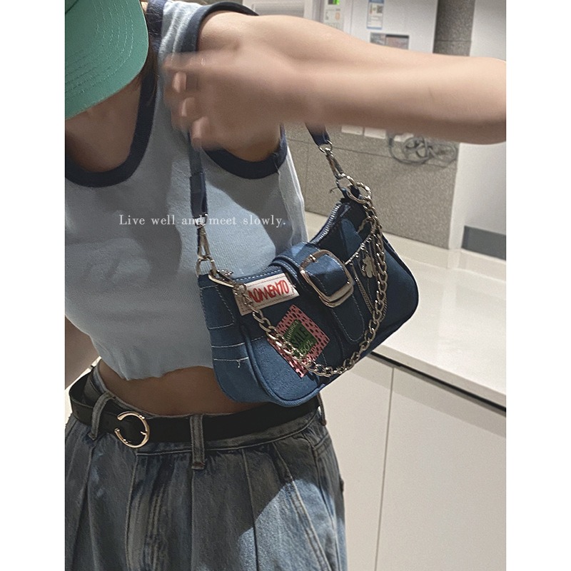 【TIDE.EF】 包包 單肩包 側背包 肩背包 斜背包 半月包 包包女 手機包  牛仔帆布包包-細節圖2