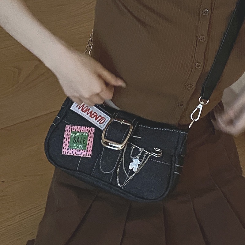 【TIDE.EF】 包包 單肩包 側背包 肩背包 斜背包 半月包 包包女 手機包  牛仔帆布包包-細節圖5