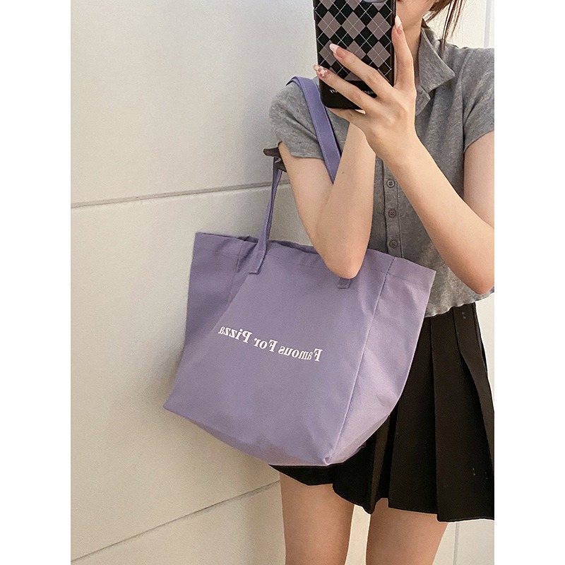 【TIDE.EF】 包包 單肩包字母帆布包包 女 夏季2022新款潮时尚紫色托特包百搭大容量 购物袋包-細節圖3
