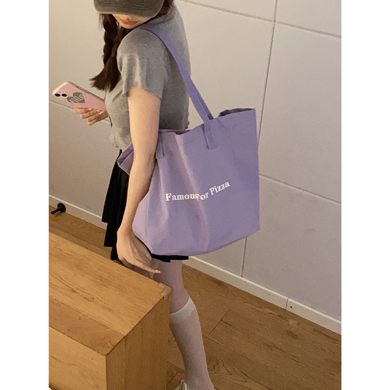 【TIDE.EF】 包包 單肩包字母帆布包包 女 夏季2022新款潮时尚紫色托特包百搭大容量 购物袋包-細節圖4