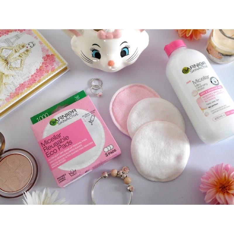 現貨 卡尼爾Garnier SkinActive洗臉清潔卸妝棉卸妝棉片重複使用膠束清潔環保墊Eco pads 雙面3 包-細節圖2